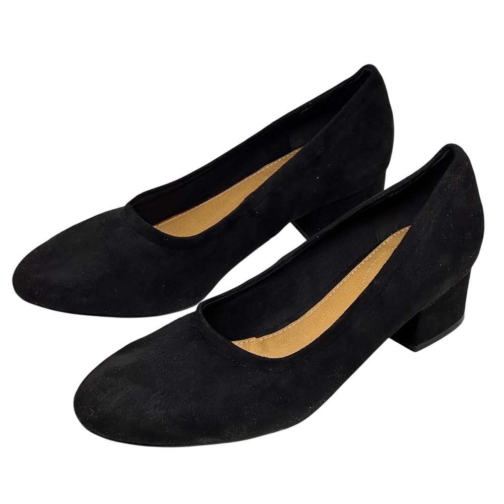 Comfortview Lennon Pumps Black Suede Block Heel Round Toe Slip On Size 11M Women